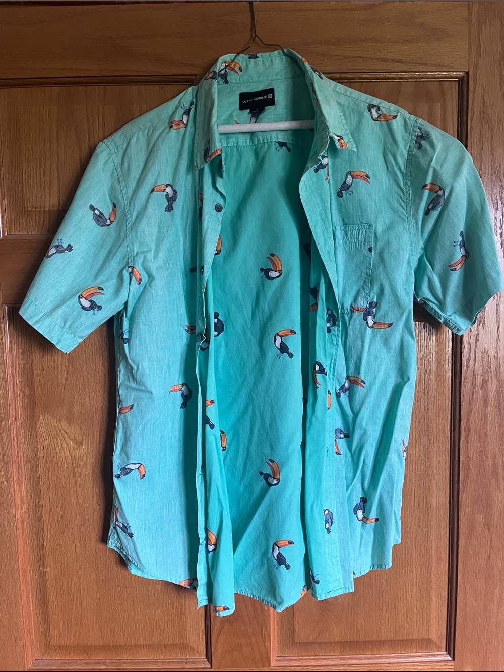 Ocean Current Teal Toucan Print Short-Sleeve Button-Up Shirt